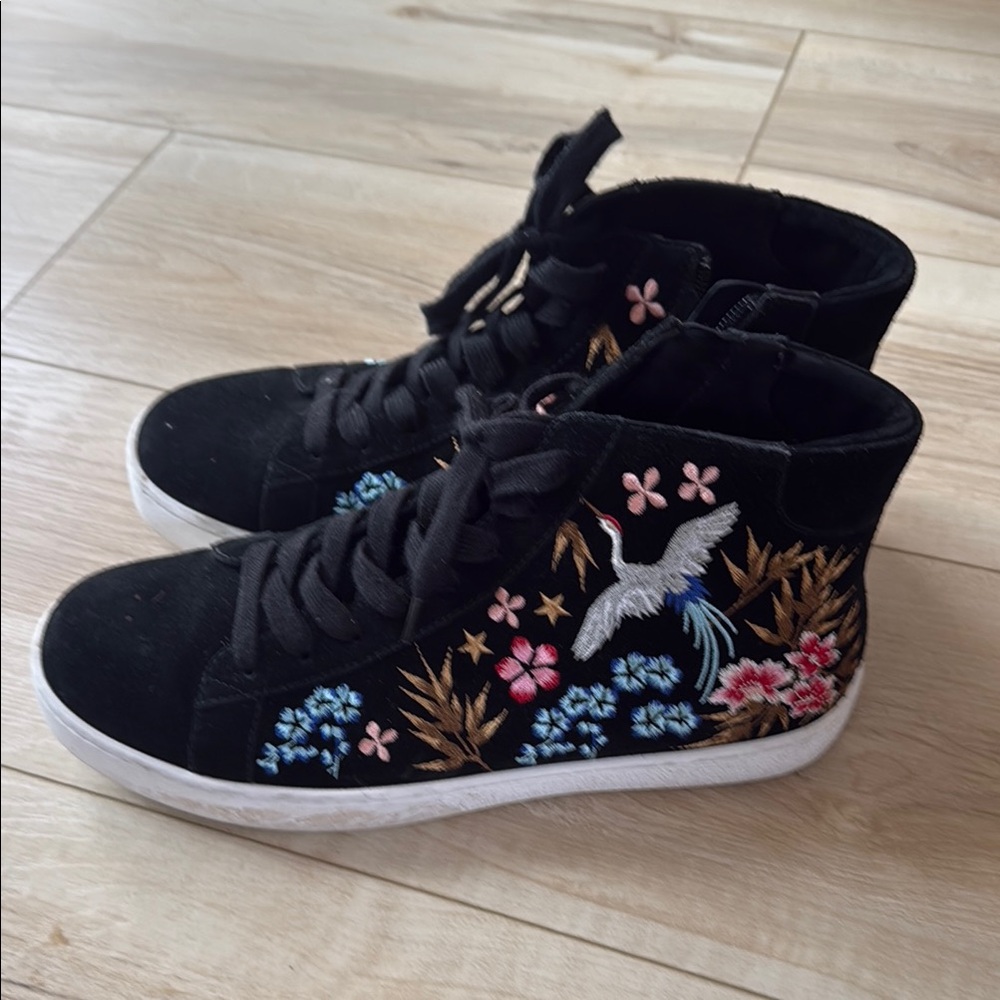 Johnny Was Embroidered Black High-Top Sneakers